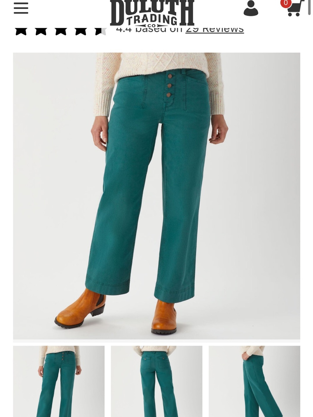 Duluth Trading Co Teal Wide-Leg Button-Front Jeans